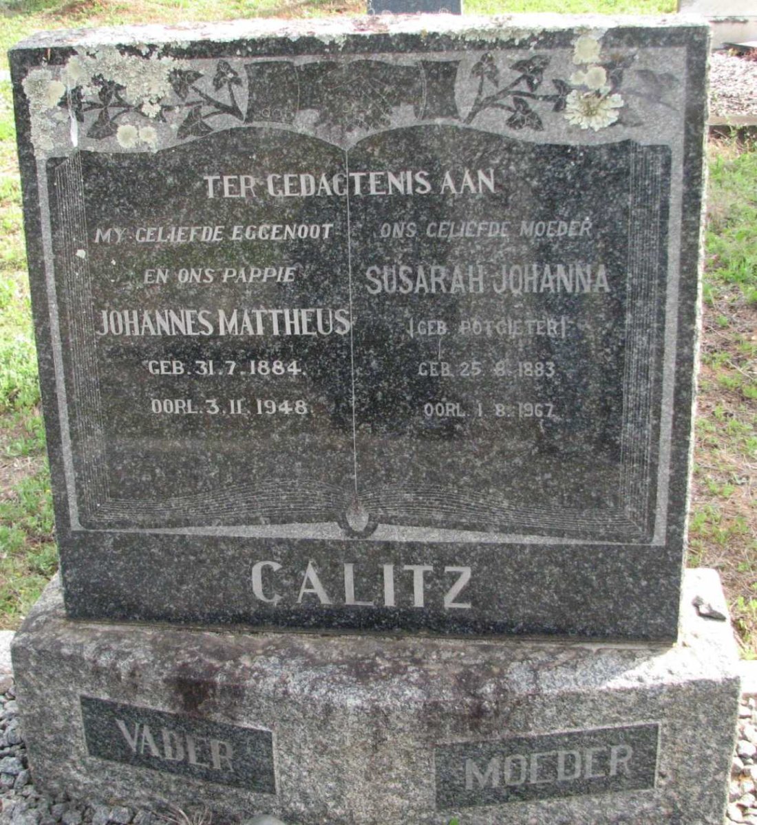 CALITZ Johannes Mattheus 1884-1948 &amp; Susarah Johanna POTGIETER 1883-1967