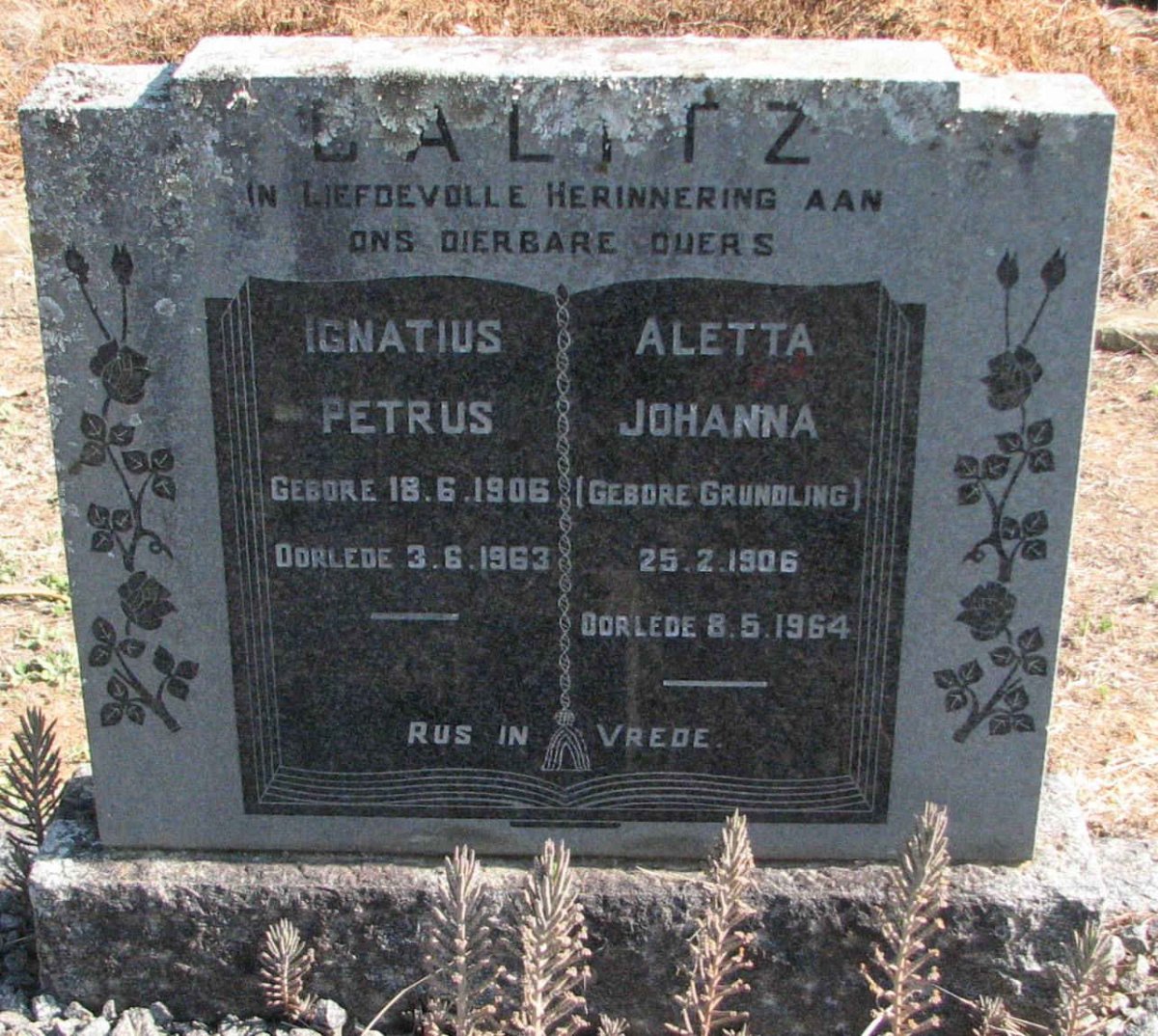 CALITZ Ignatius Petrus 1906-1963 &amp; Aletta Johanna GRUNDLING 1906-1964