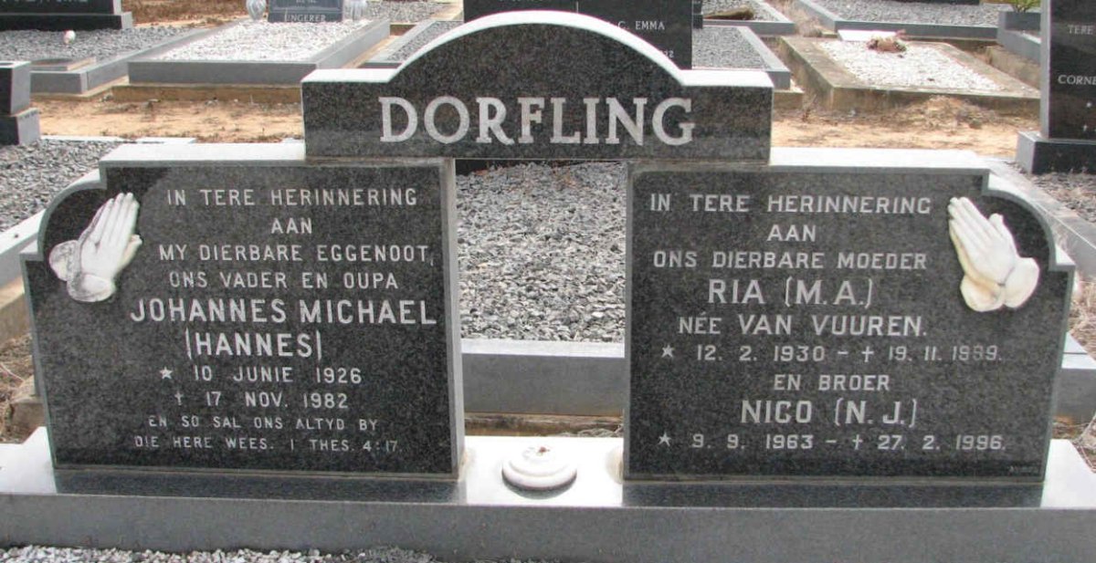DORFLING Johanns Michael 1926-1982 &amp; M.A. VAN VUUREN 1930-1989 :: DORFLING N.J. 1963-1996  