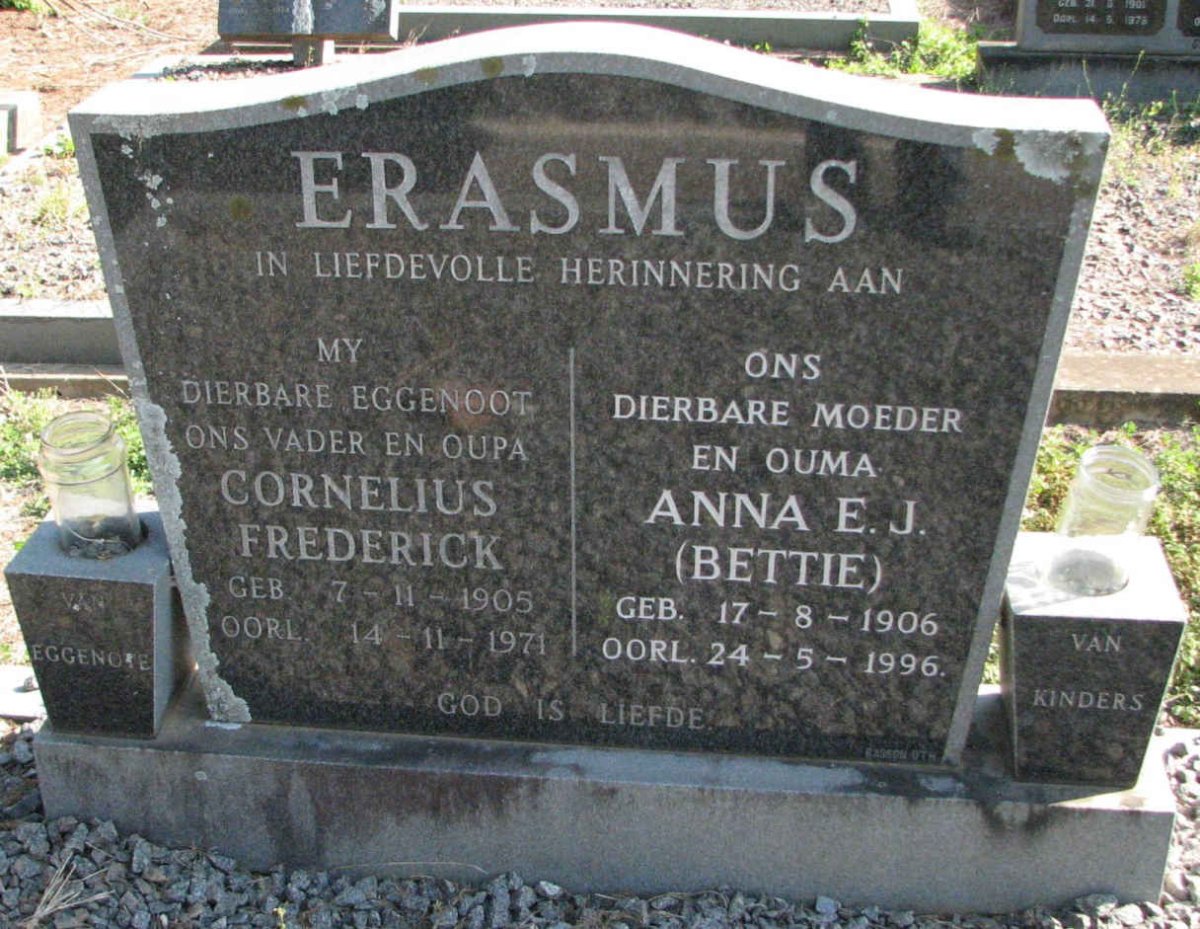 ERASMUS Cornelius Frederick 1905-1971 &amp; Anna E.J. 1906-1996