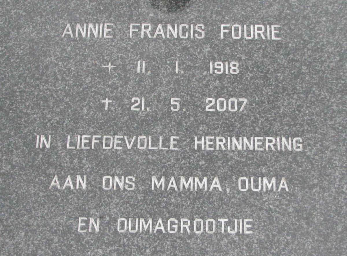 FOURIE Annie Francis 1918-2007