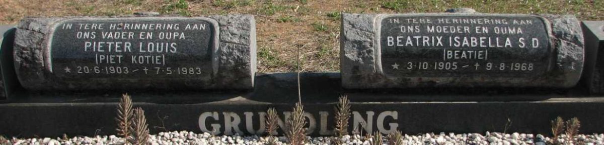 GRUNDLING Pieter Louis 1903-1983 &amp; Beatrix Isabella S.D. 1905-1968