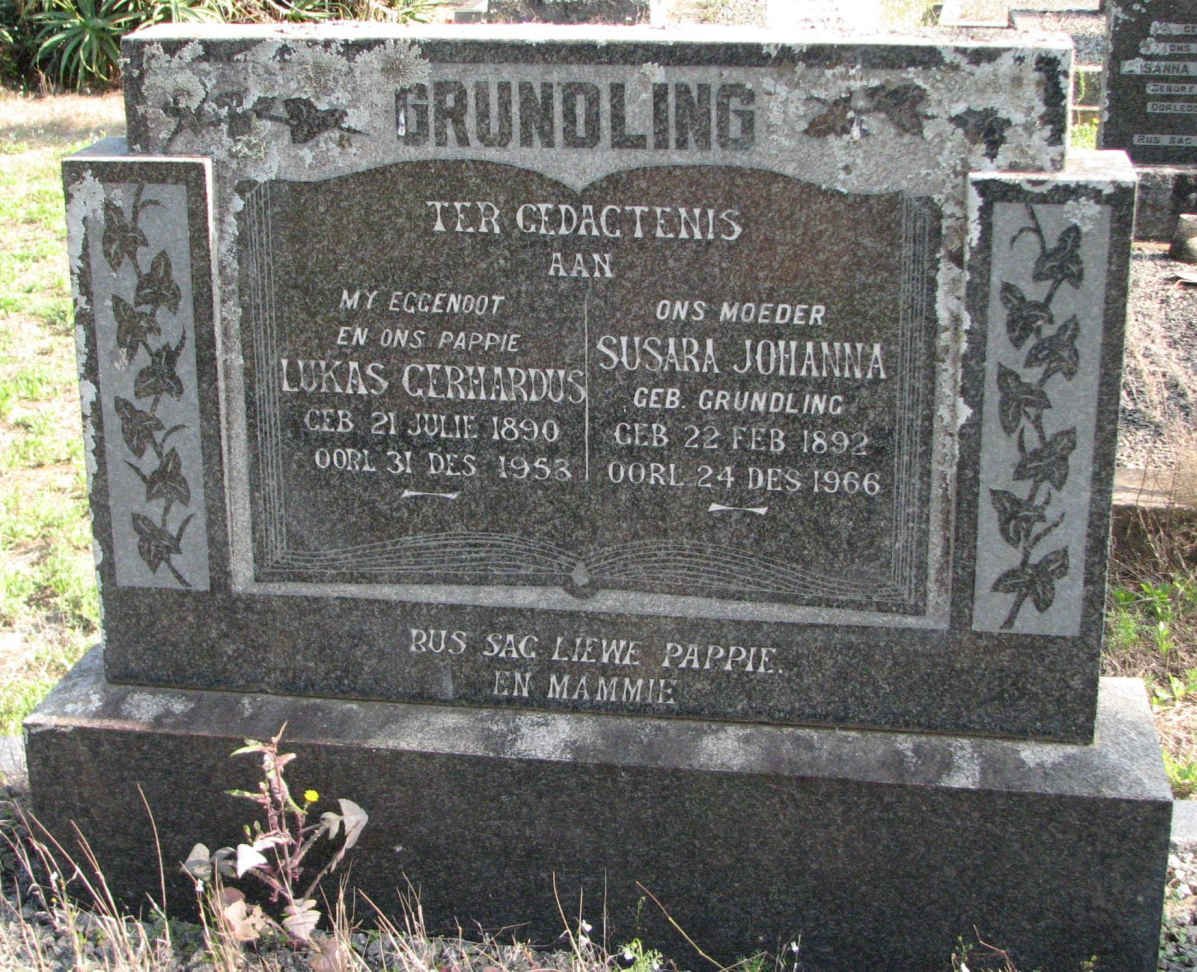 GRUNDLING Lukas Gerhardus 1890-1953 &amp; Susara Johanna GRUNDLING 1892-1966