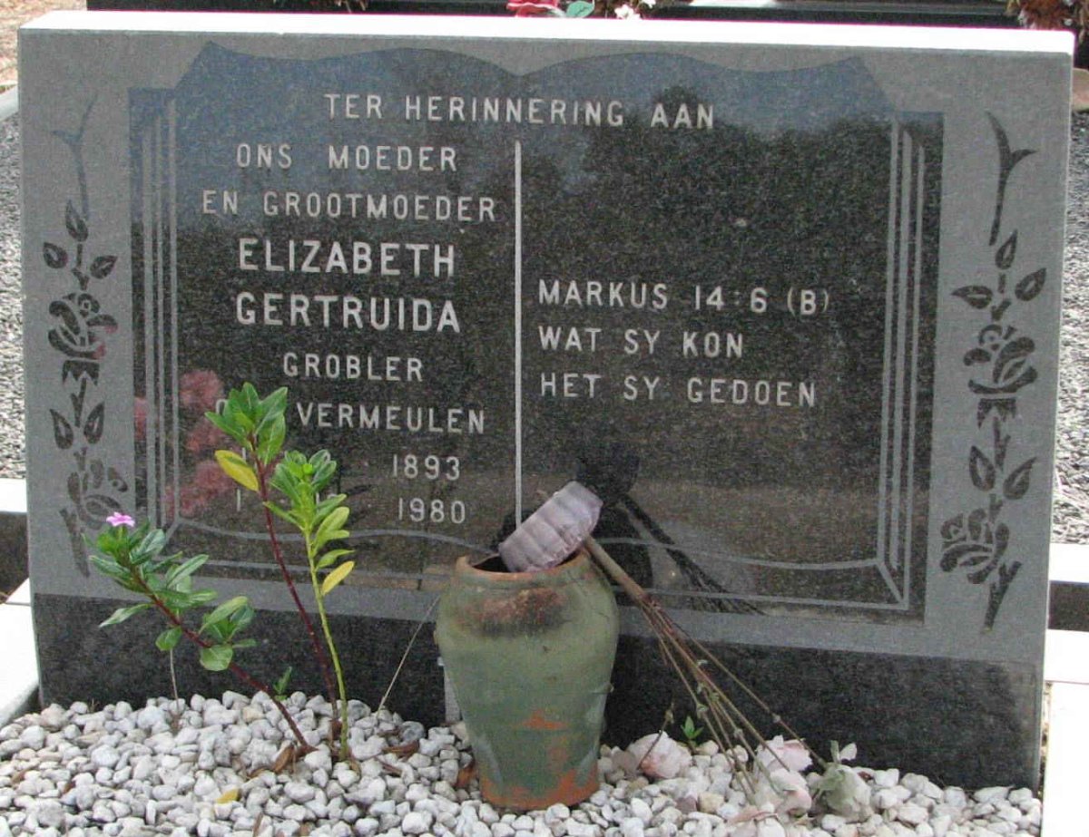 GROBLER Elizabeth Gertruida nee VERMEULEN 1893-1980