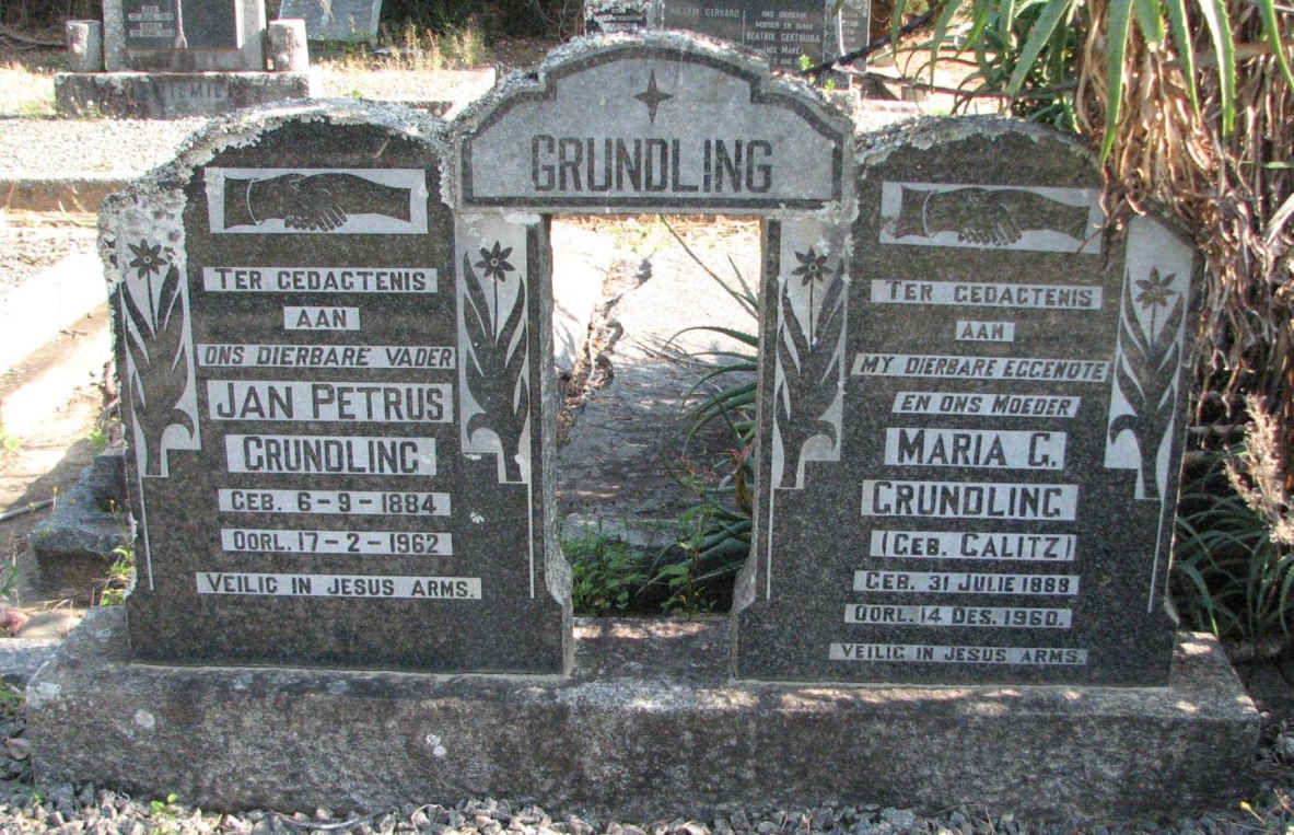 GRUNDLING Jan Petrus 1884-1962 &amp; Maria C. CALITZ 1888-1960
