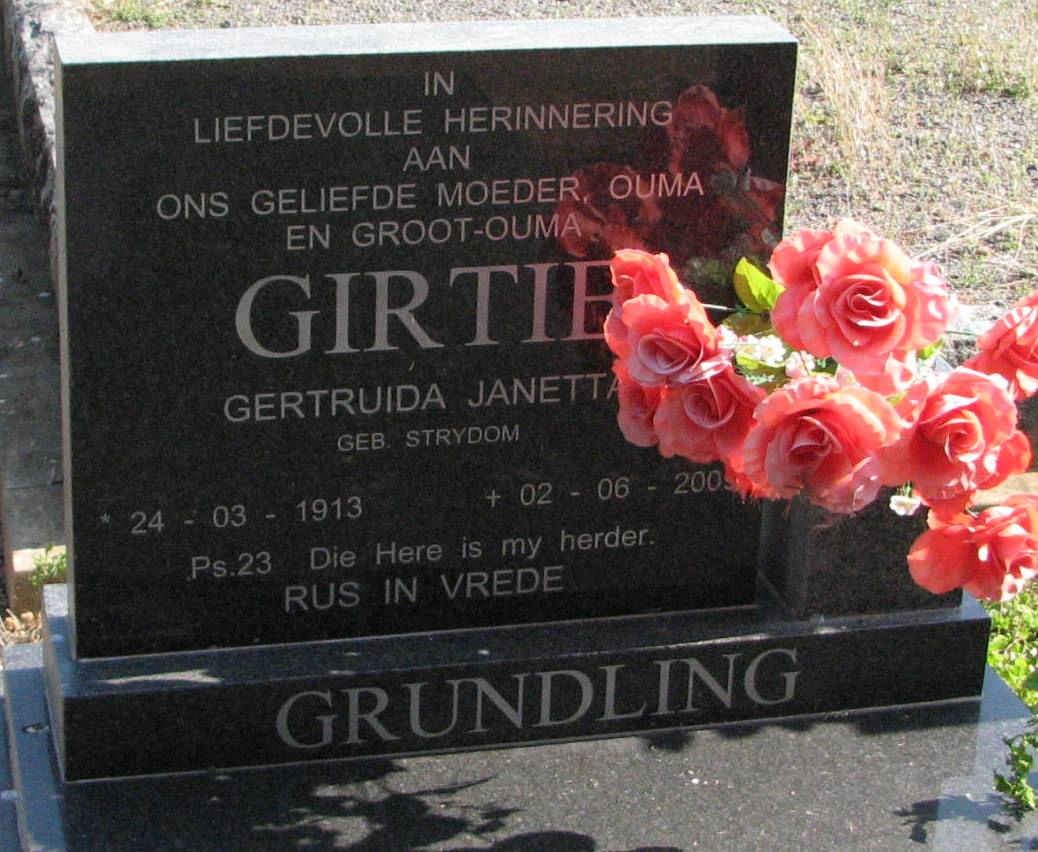 GRUNDLING Gertruida Jenetta nee STRYDOM 1913-200?
