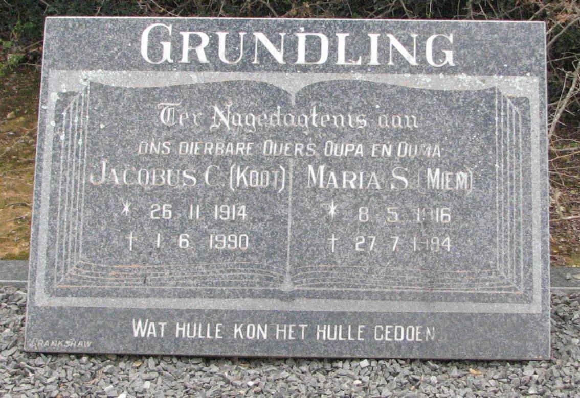 GRUNDLING Jacobus C. 1914-1990 &amp; Maria S. 1916-1994