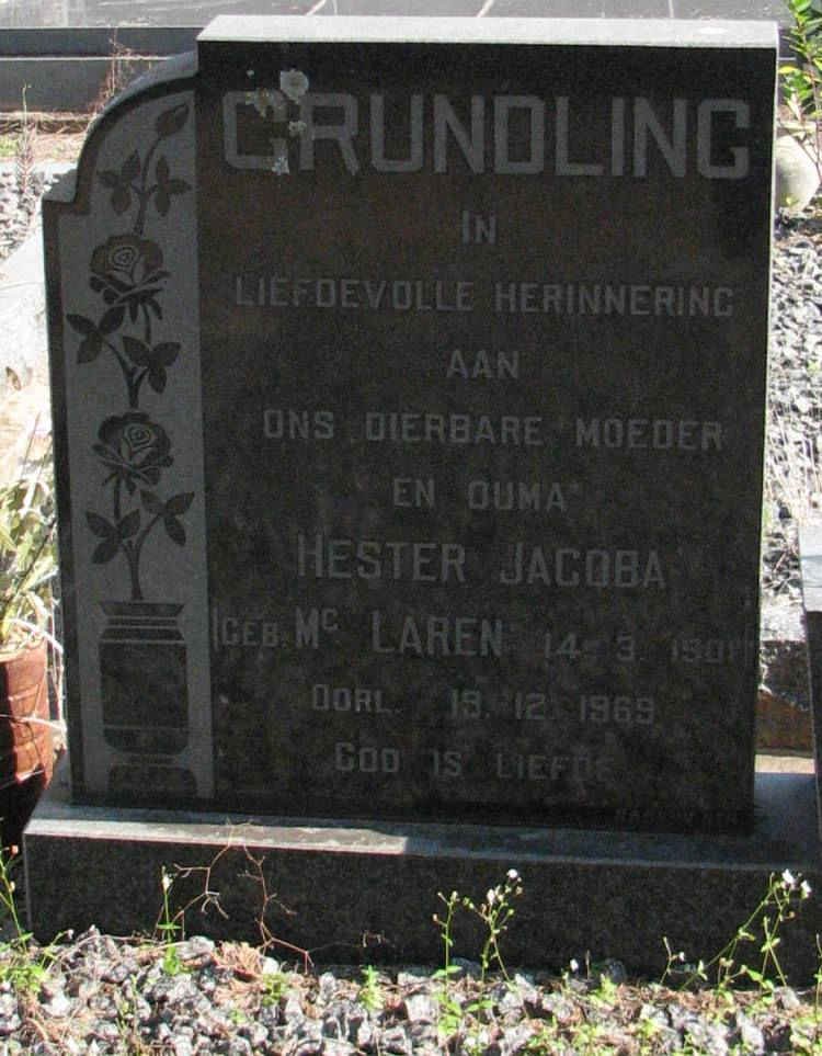 GRUNDLING Hester Jacoba nee McLAREN 1901-1969