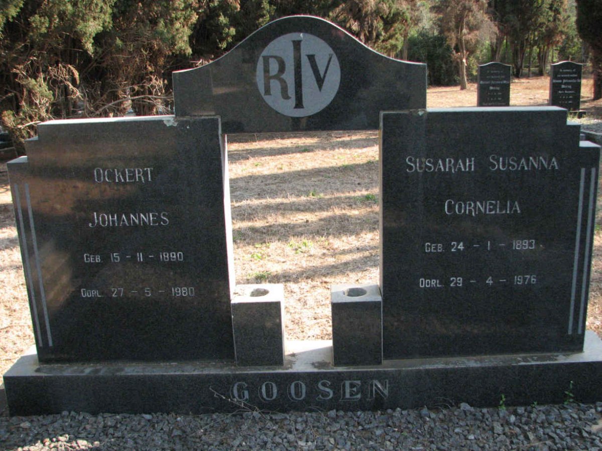 GOOSEN Ockert Johannes 1890-1980 &amp; Susarah Susanna Cornelia 1893-1976