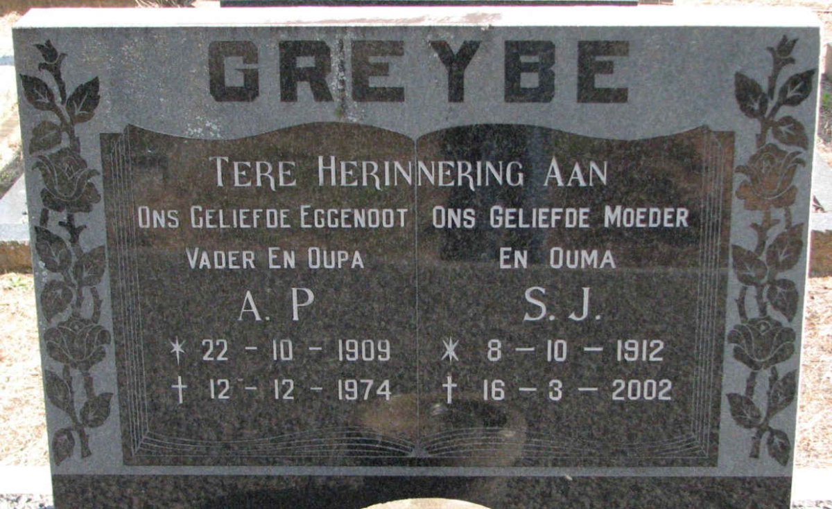 GREYBE A.P. 1909-1974 &amp; S.J. 1912-2002