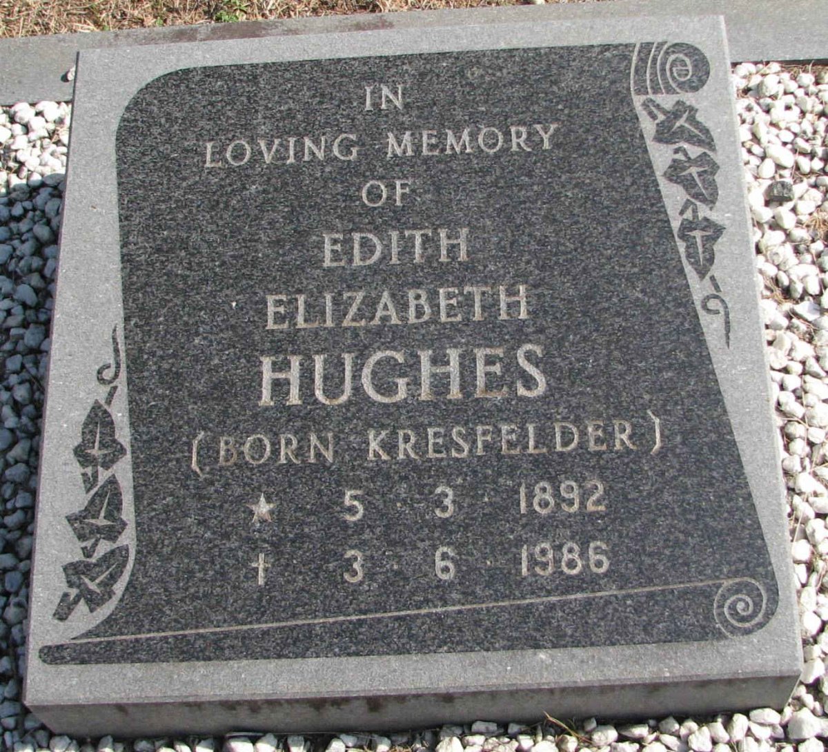 HUGHES Edith Elizabeth nee KRESFELDER 1892-1986