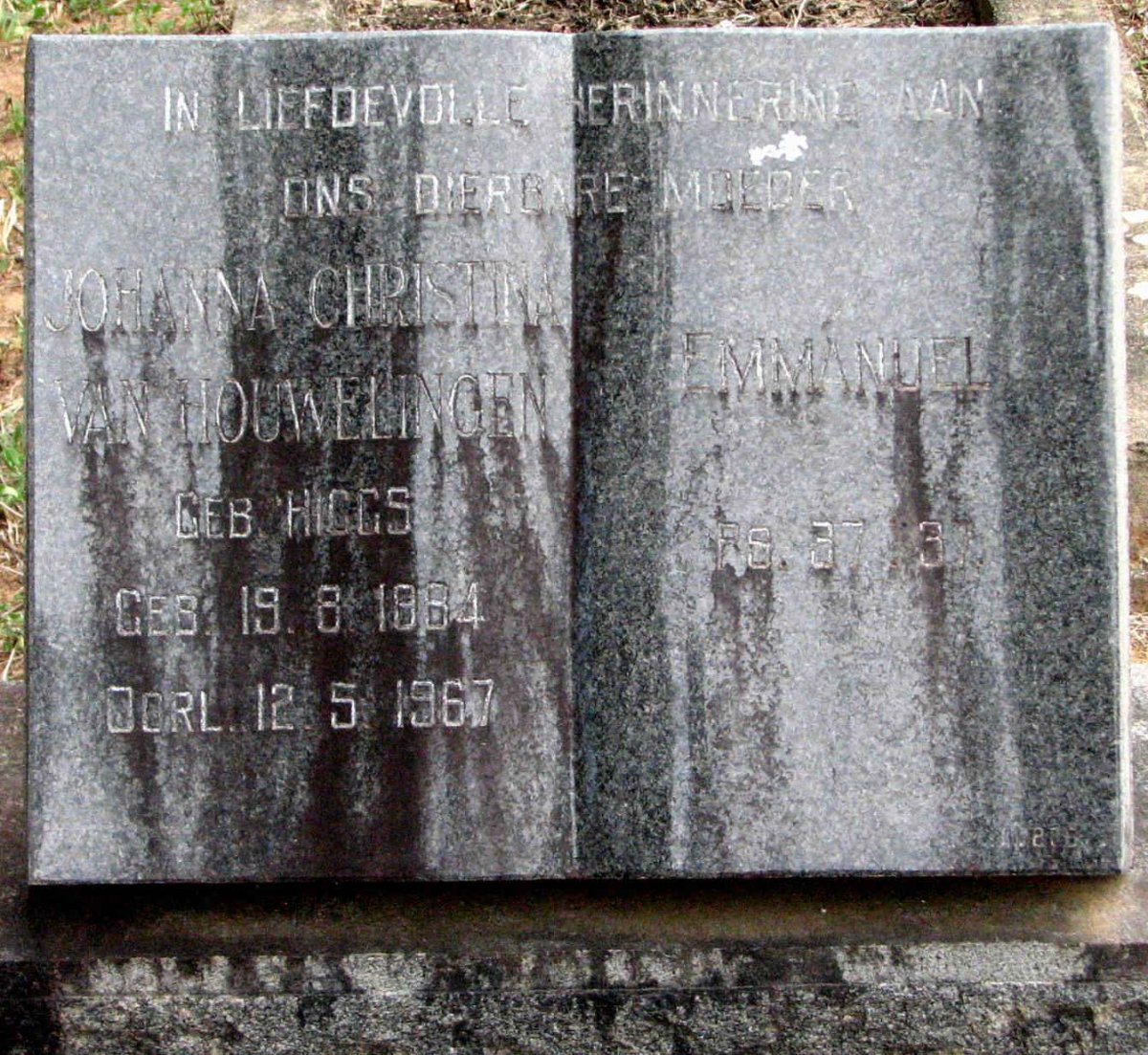 HOUWELINGEN Johanna Christina, van nee HIGGS 1884-1967