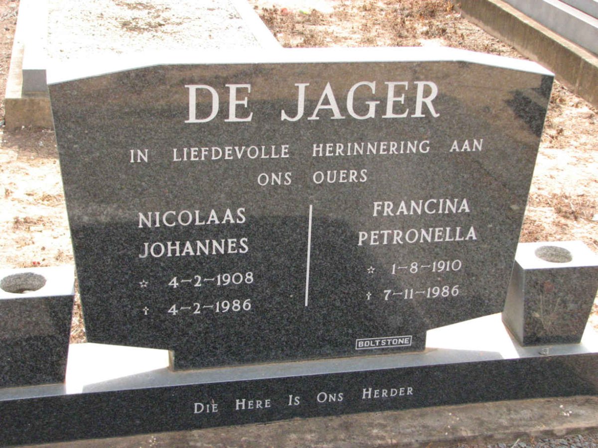 JAGER Nicolaas Johannes, de 1908-1986 &amp; Francina Petronella 1910-1986