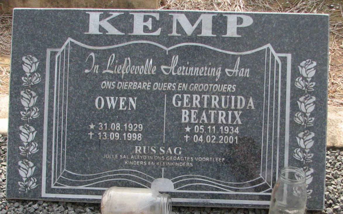 KEMP Owen 1929-1998 &amp; Gertruida Beatrix 1934-2001