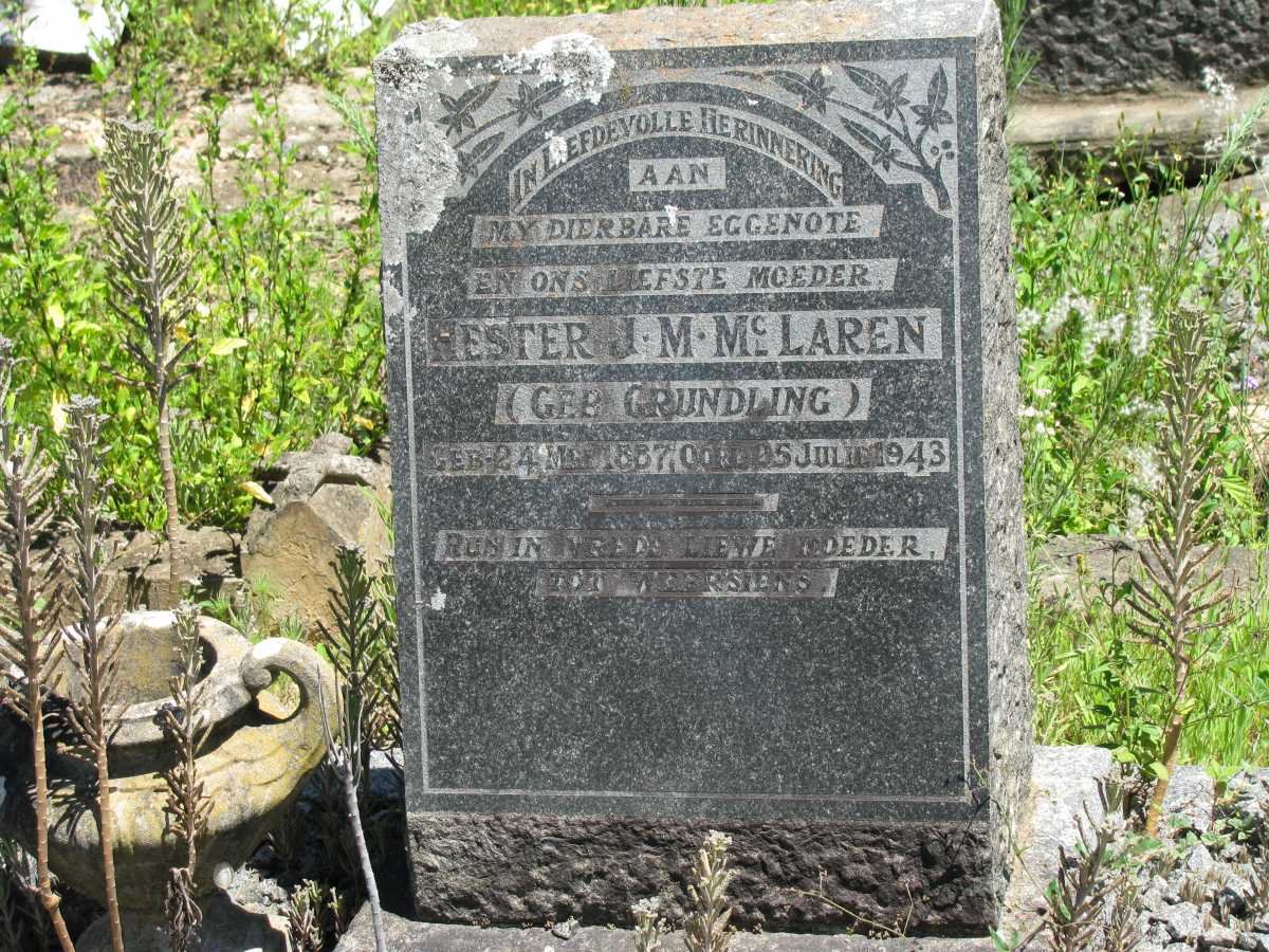 Mc LAREN Hester J. M. nee GRUNDLING 1887-1943