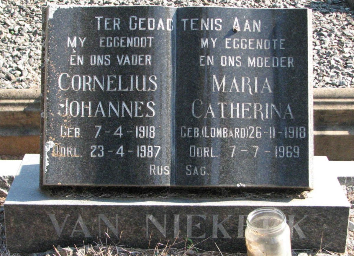 NIEKERK Cornelius Johannes, van 1918-1987 &amp; Maria Catharina LOMBARD 1918-1969