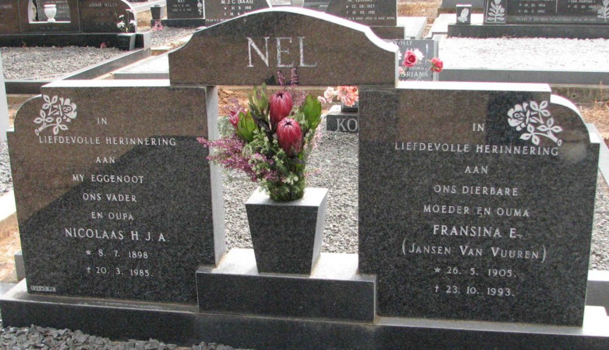 NEL Nicolaas H.J.A. 1898-1985 &amp; Fransina E. JANSEN VAN VUUREN 1905-1993