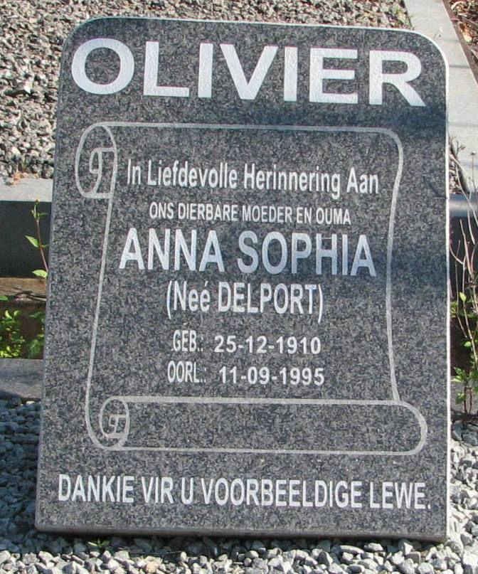OLIVIER Anna Sophia nee Delport 1910-1995