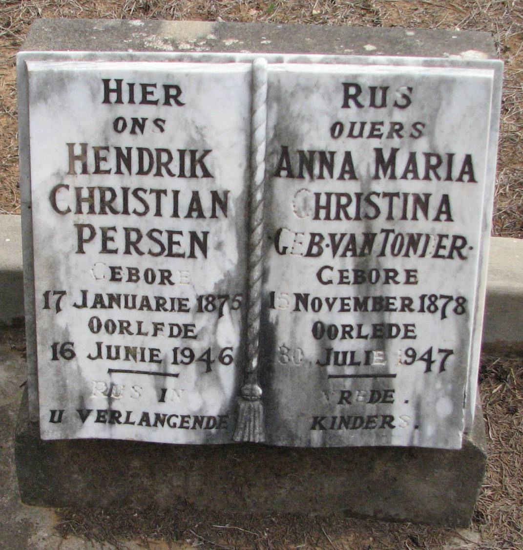 PERSEN Hendrik Christian 1875-1946 &amp; Anna Maria Christina VAN TONDER 1878-1947