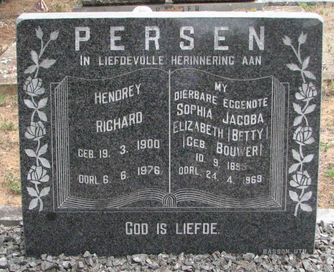 PERSEN Hendrey Richard 1900-1976 &amp; Sophia Jacoba Elizabeth BOUWER 1895-1969