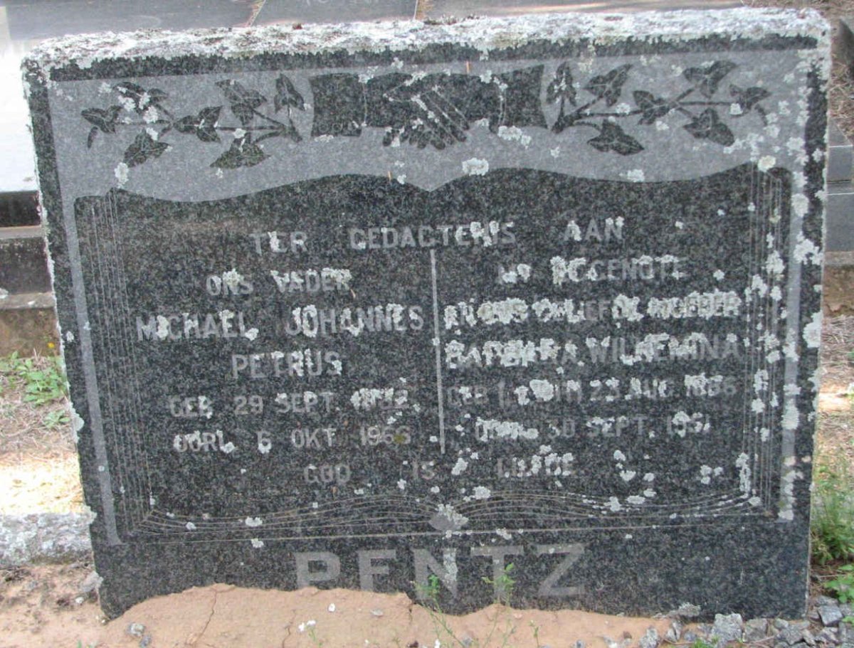 PENTZ Michael Johannes Petrus 18?2-1966 &amp; Barbara Wilhelmina 1886-1951