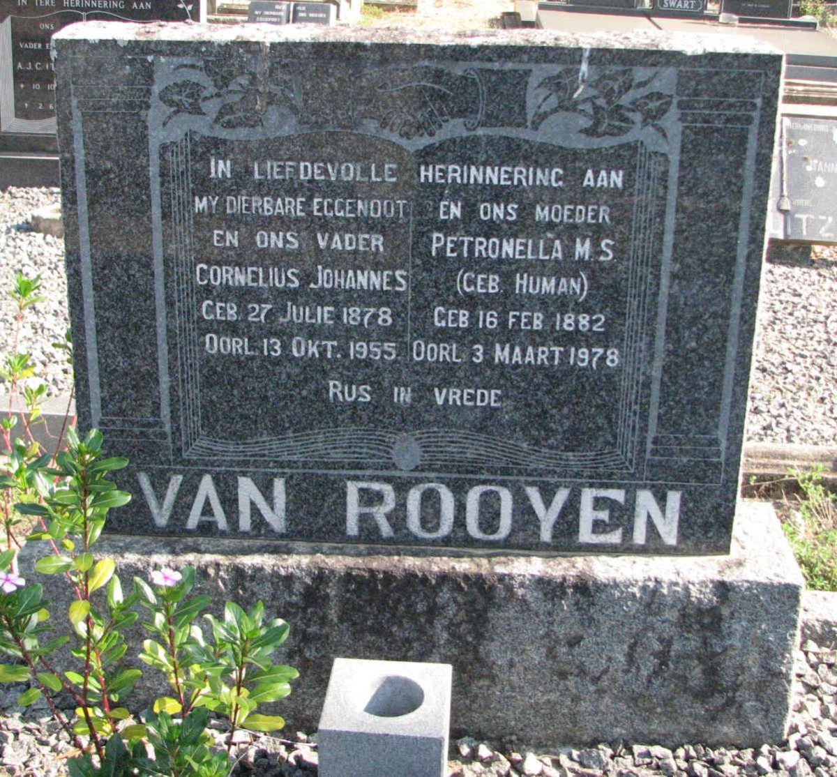 ROOYEN Cornelius Johannes, van 1878-1955 &amp; Petronella M.S. HUMAN 1882-1978