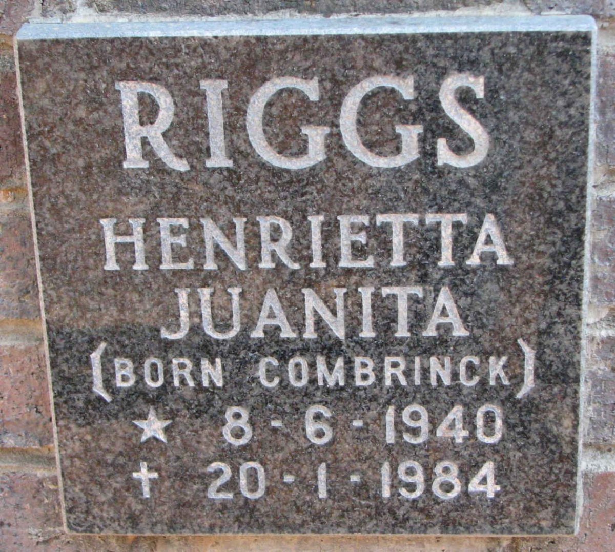 RIGGS Henrietta Juanita nee COMBRINCK 1940-1984