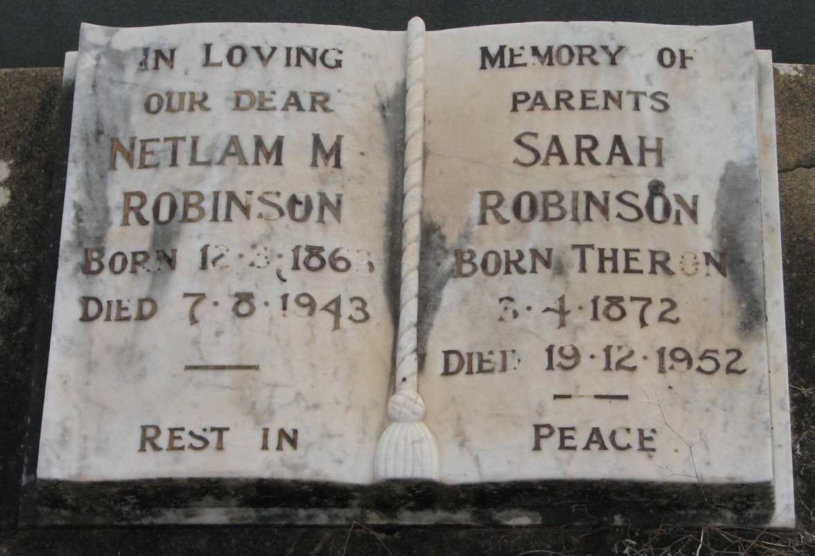 ROBINSON Netlan M. 1863-1843 &amp; Sarah THERON 1872-1952