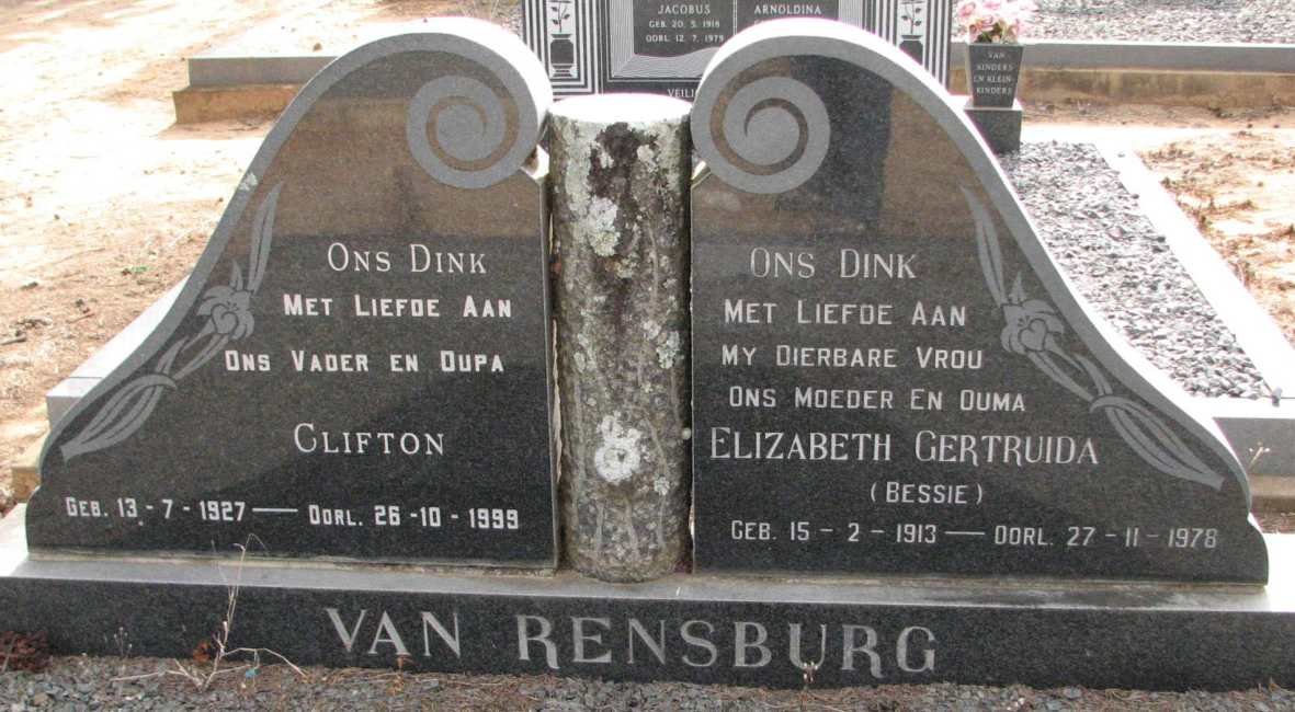 RENSBURG Clifton,van 1927-1999 &amp; Elizabeth Gertruida 1913-1978