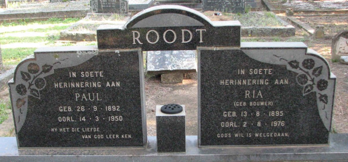 ROODT Paul 1892-1950 &amp; Ria BOUWER 1895-1976