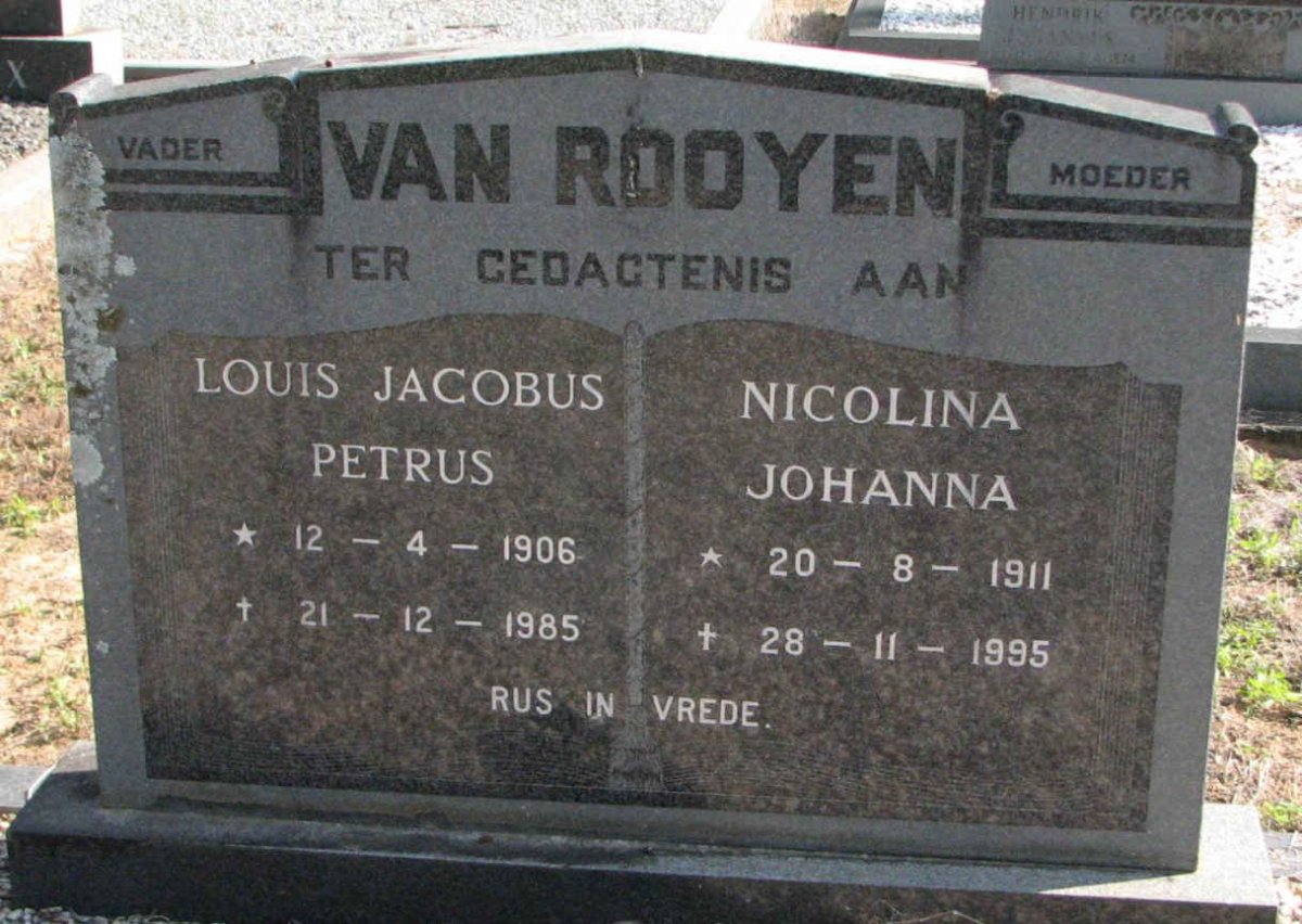 ROOYEN Louis Jacobus Petrus, van 1906-1985 &amp; Nicolina Johanna 1911-1995