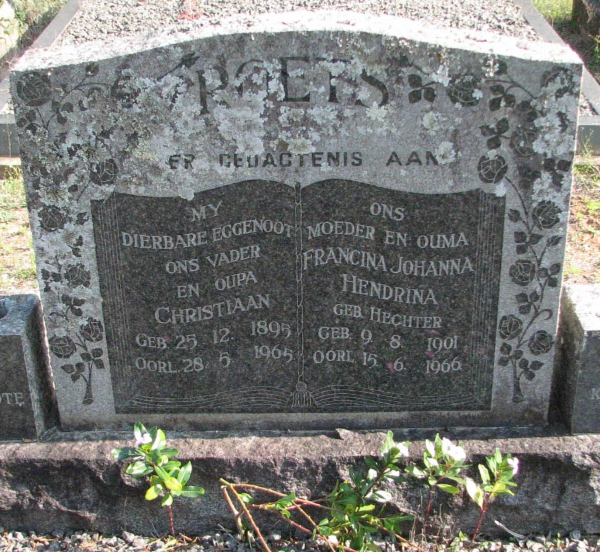 ROETS Christiaan 1895-1965 &amp; Francina Johanna Hendrina HECHTER 1901-1966