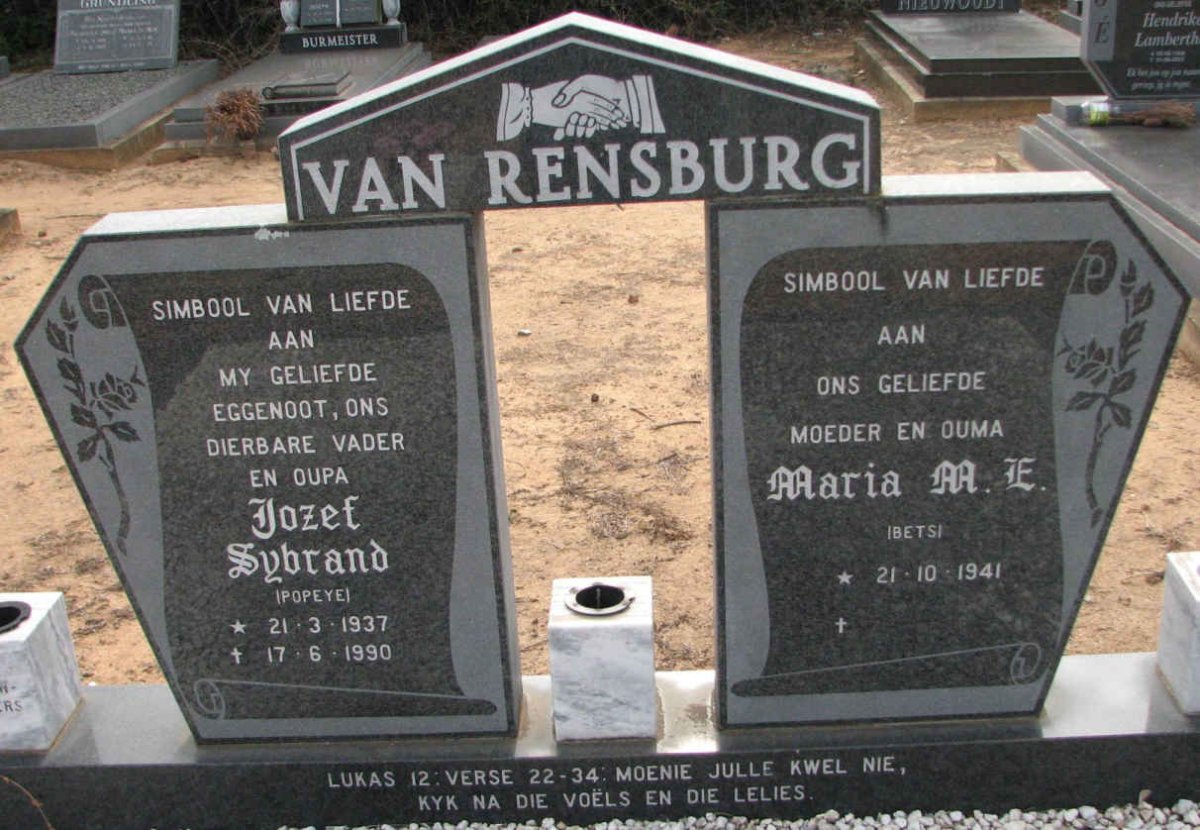 RENSBURG Josef Sybrand, van 1937-1990 &amp; Maria M.E. 1941-