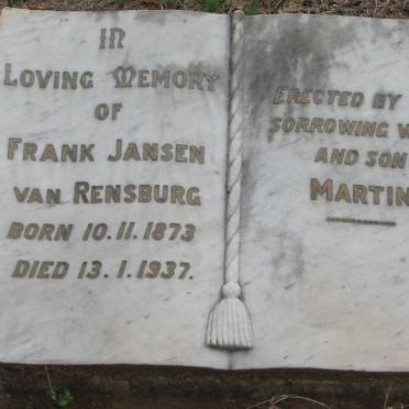 RENSBURG Frank, Jansen van 1873-1937