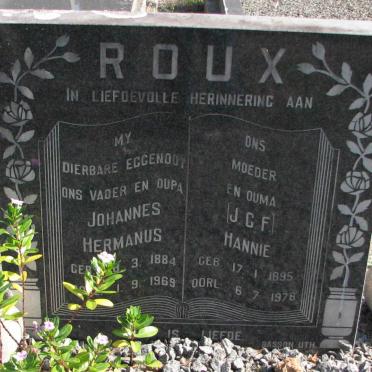 ROUX Johannes Hermanus 1884-1969 &amp; J.C.F. 1895-1978