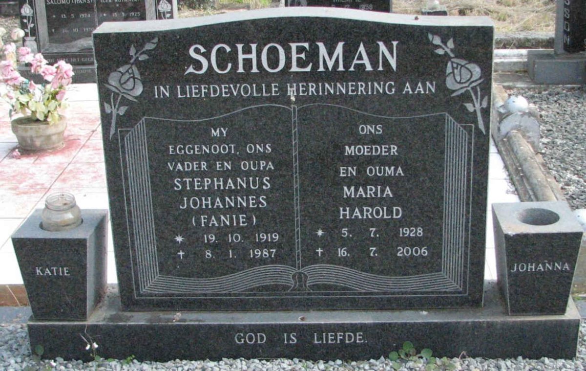 SCHOEMAN Stephanus Johannes 1919-1987 &amp; Maria Harold 1928-2005