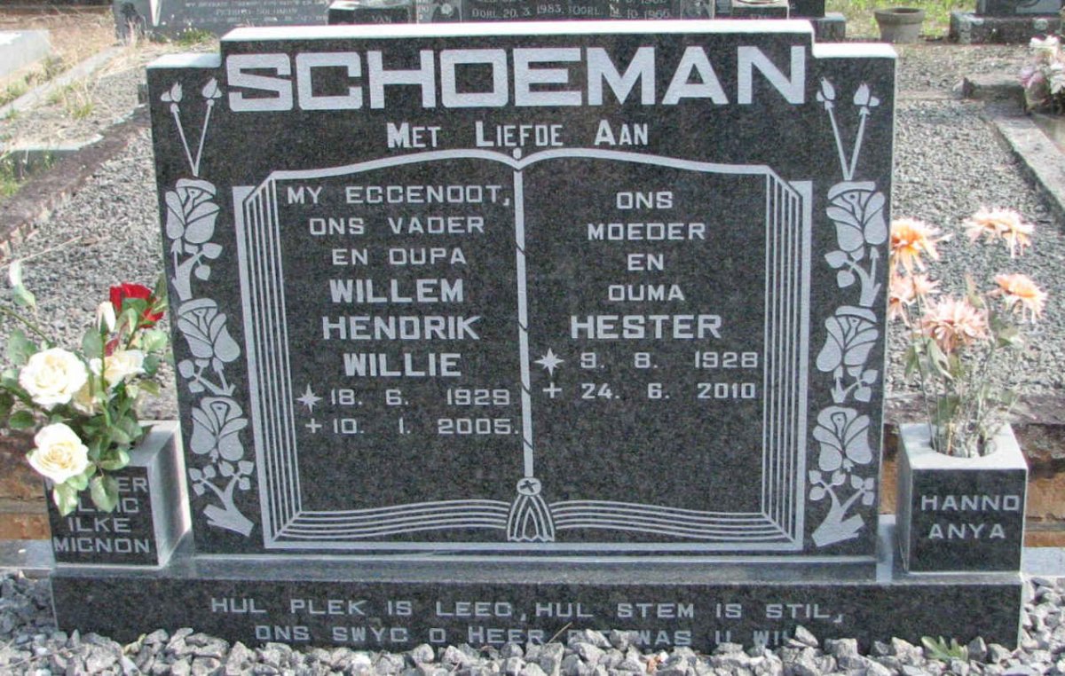 SCHOEMAN Willem Hendrik Willie 1929-2005 &amp; Hester 1928-2010