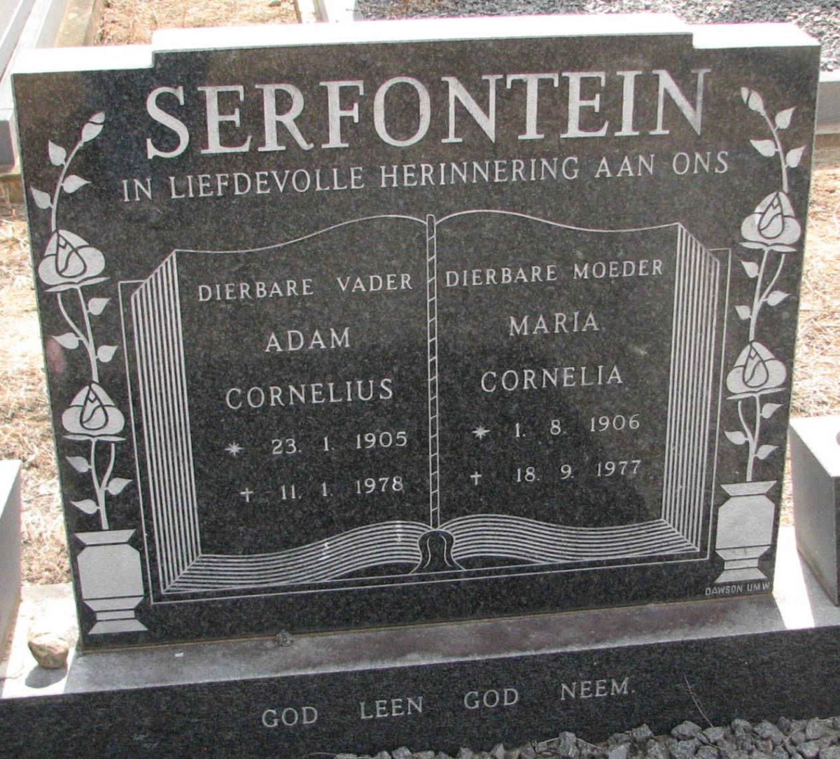 SERFONTEIN Adam Cornelius 1905-1978 &amp; Maria Cornelia 1906-1977