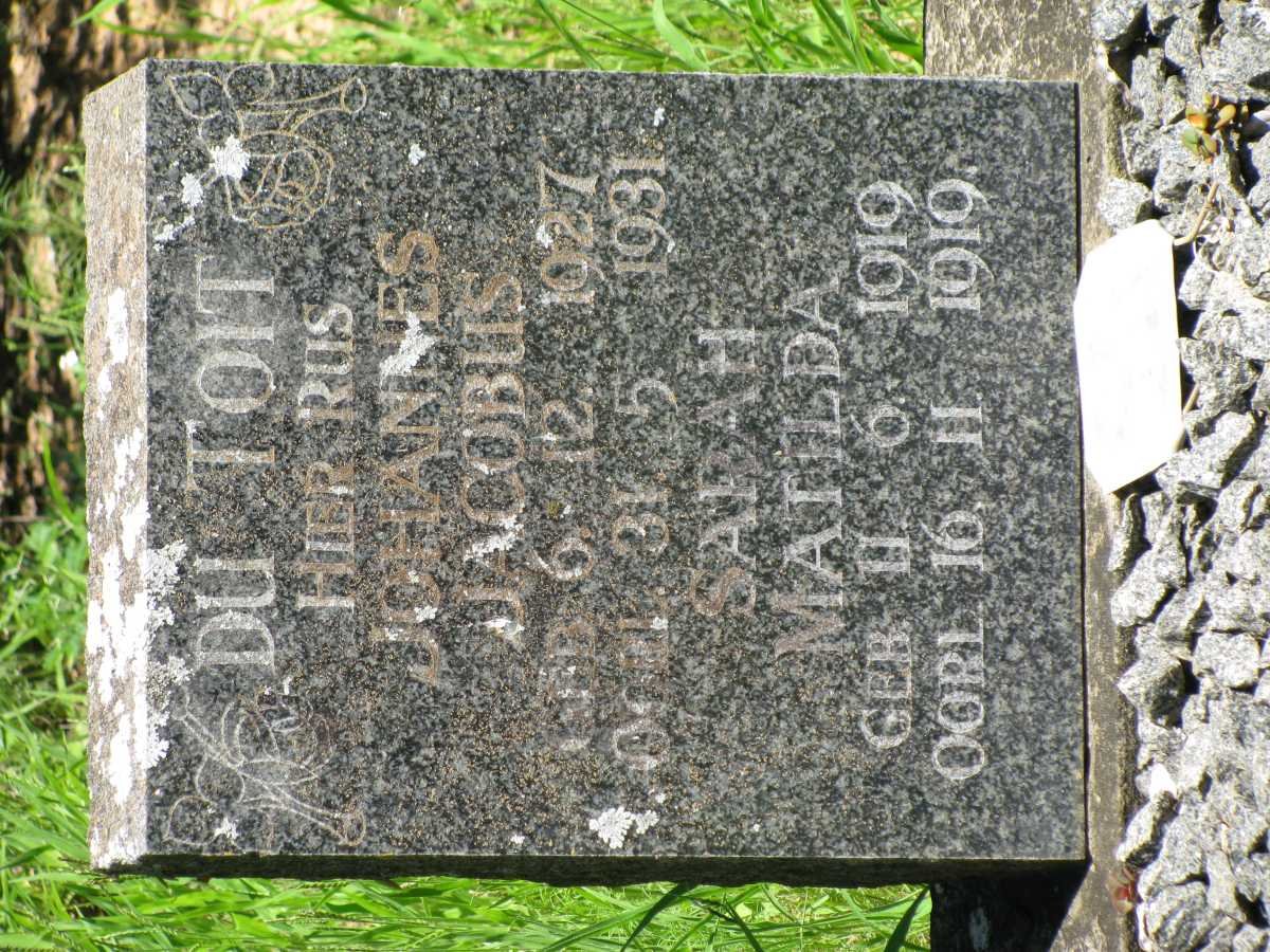 TOIT Sarah Matilda, du 1919-1919 :: DU TOIT Johannes Jacobus 1927-1931
