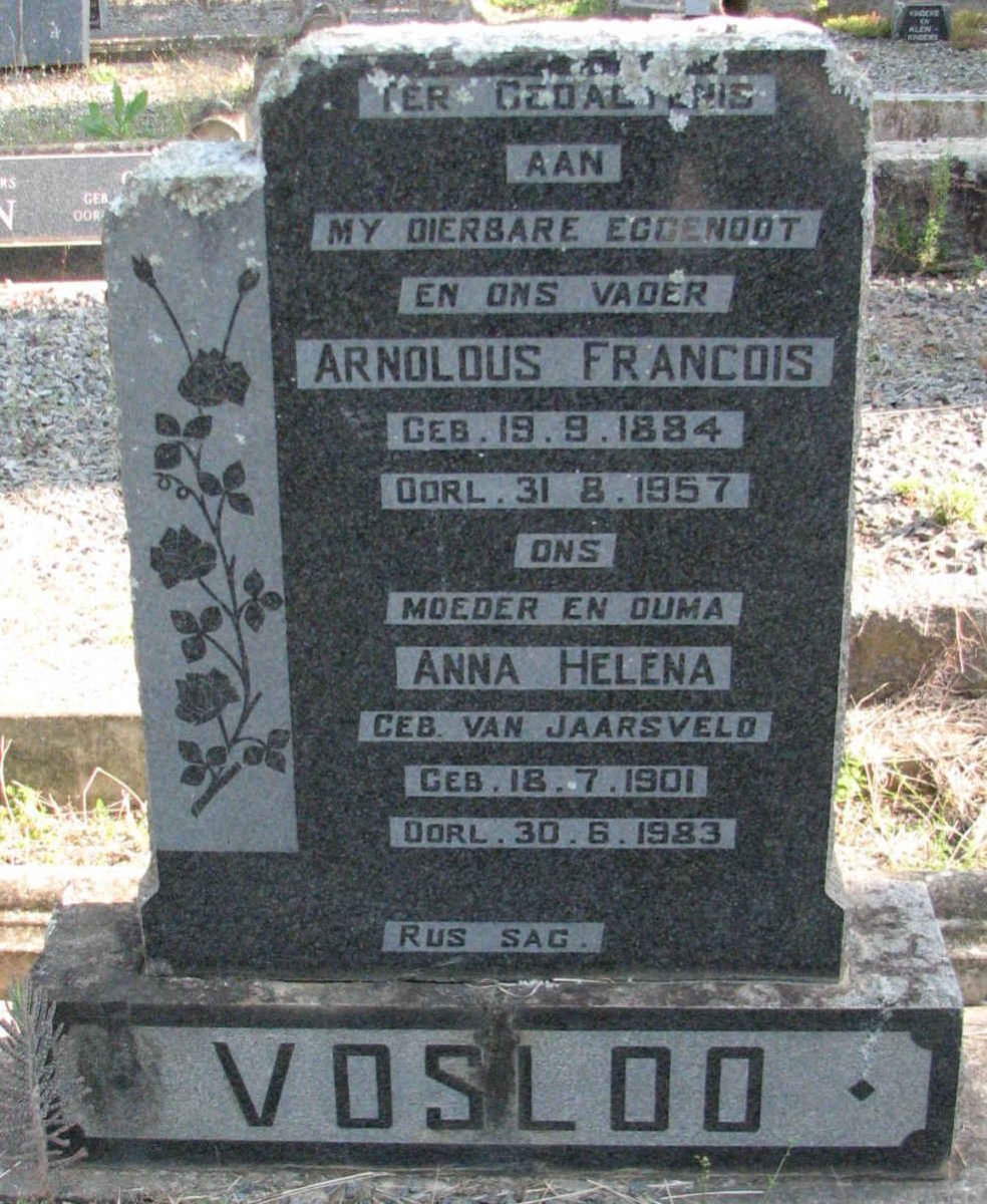 VOSLOO Arnoldus Francois 1884-1957 &amp; Anna Helena VAN JAARSVELD 1901-1983