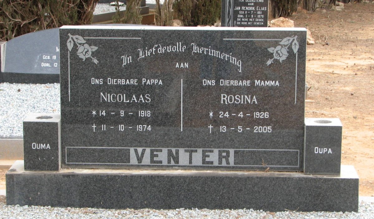 VENTER Nicolaas 1918-1974 &amp; Rosina 1926-2005