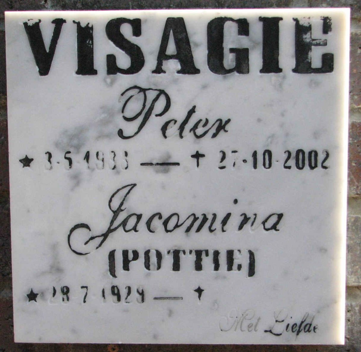 VISAGIE Peter 1933-2002 &amp; Jacomina 1929-