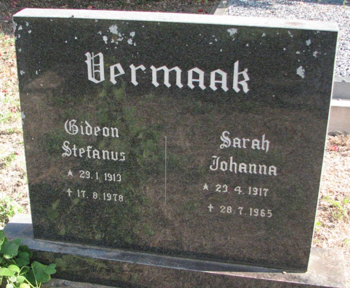 VERMAAK Gideon Stefanus 1913-1978 &amp; Sarah Johanna 1917-1965
