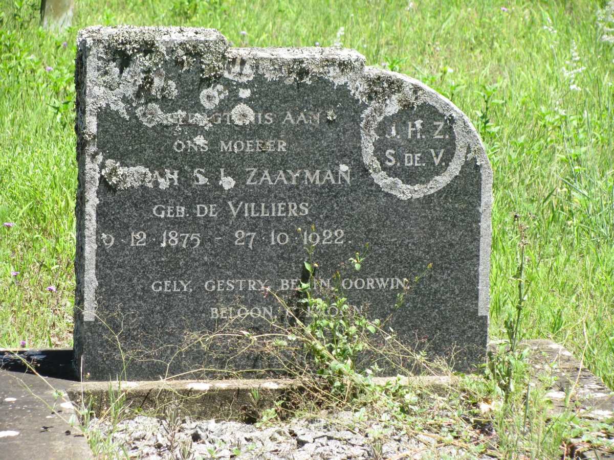 ZAAYMAN Sarah S.J. nee de VILLIERS  1875-1922