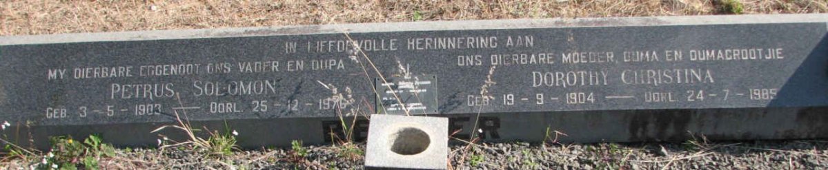? BE??ER Petrus Solomon 1903-1976 &amp; Dorothy Christina 1904-1985