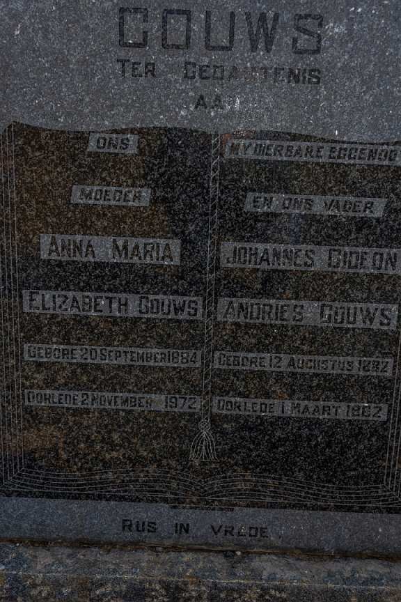 GOUWS Johannes Gideon Andries 1882-1962 &amp; Anna Maria Elizabeth 1884-1972