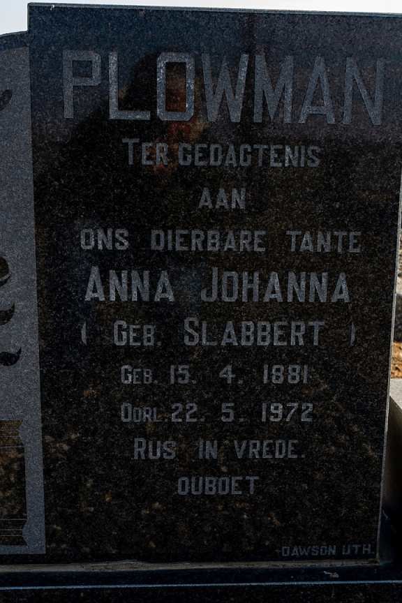 PLOWMAN Anna Johanna nee SLABBERT 1881-1972