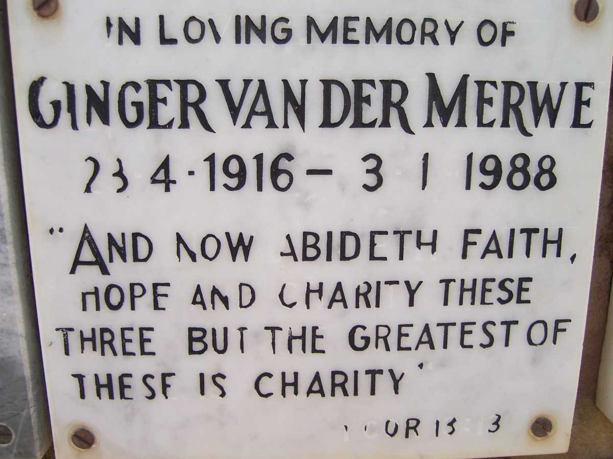 MERWE Ginger, van der 1916-1988