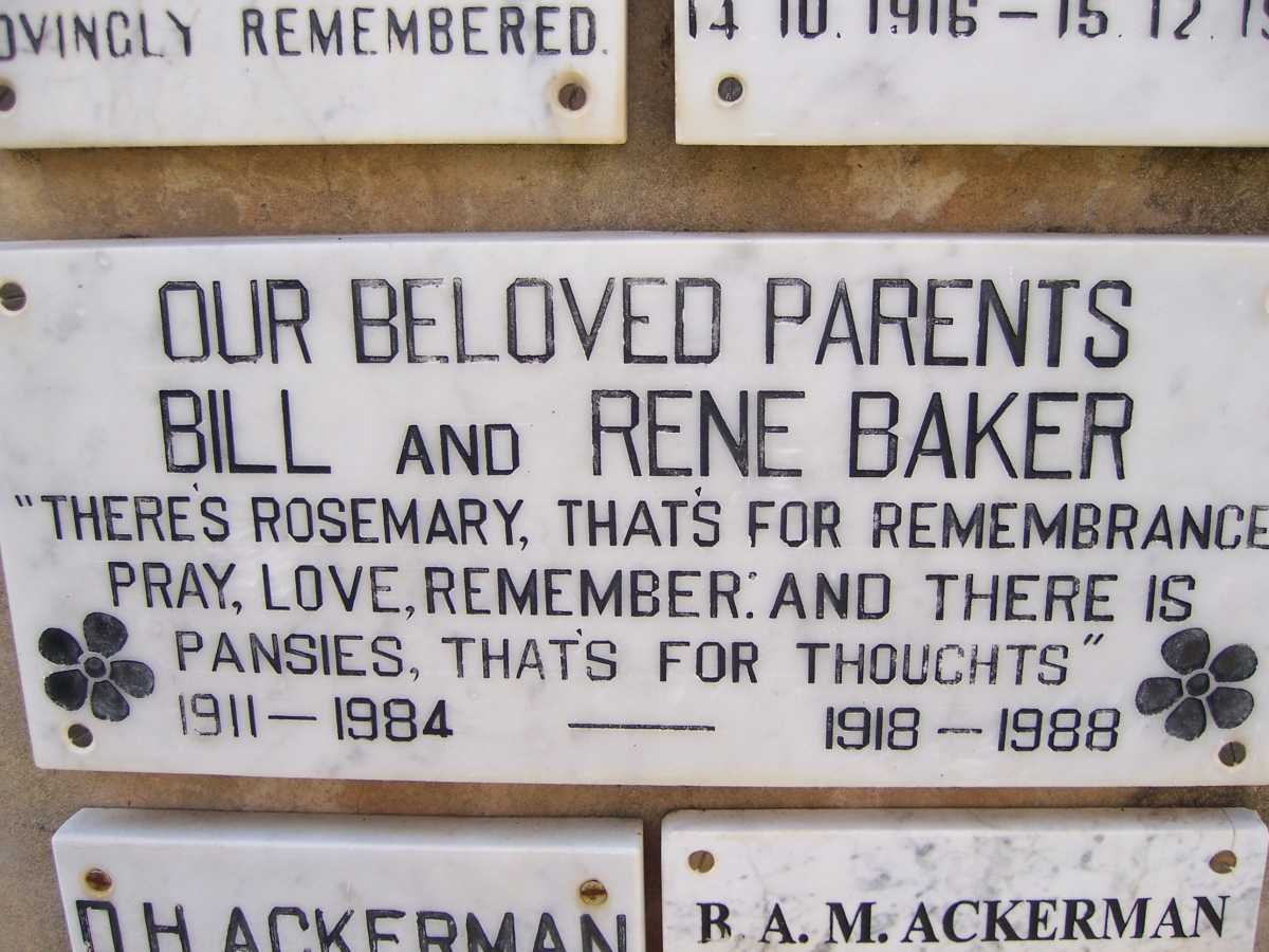 BAKER Bill 1911-1984 &amp; Rene 1918-1988