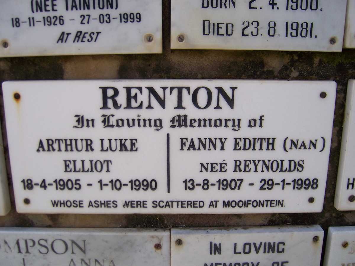 RENTON Arthur Luke Elliot 1905-1990 &amp; Fanny Edith REYNOLDS 1907-1998